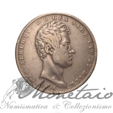 5 Lire 1836 II° Tipo Genova Carlo Alberto