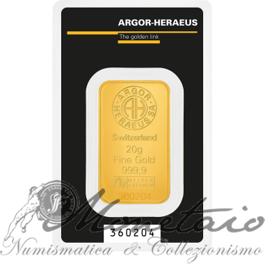 Lingotto 20 grammi 999,9 Argor-Heraeus