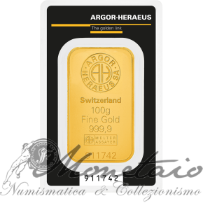 Lingotto 100 grammi 999,9 Argor-Heraeus