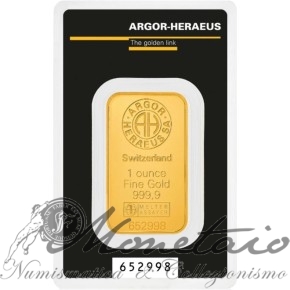 Lingotto d'oro 1oz Argor-Heraeus