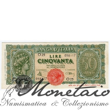 50 Lire Decr.10.12.1944 Italia Turrita