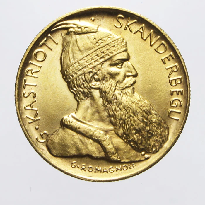 Moneta in oro con ritratto di Skanderbeg